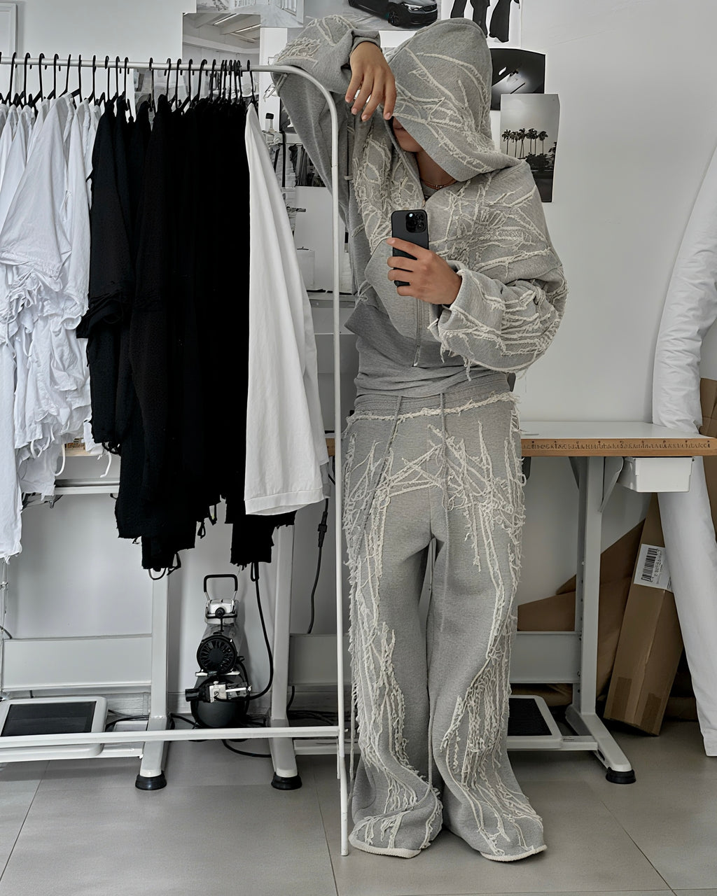 ECRU SCRAPS ZIP HOODIE