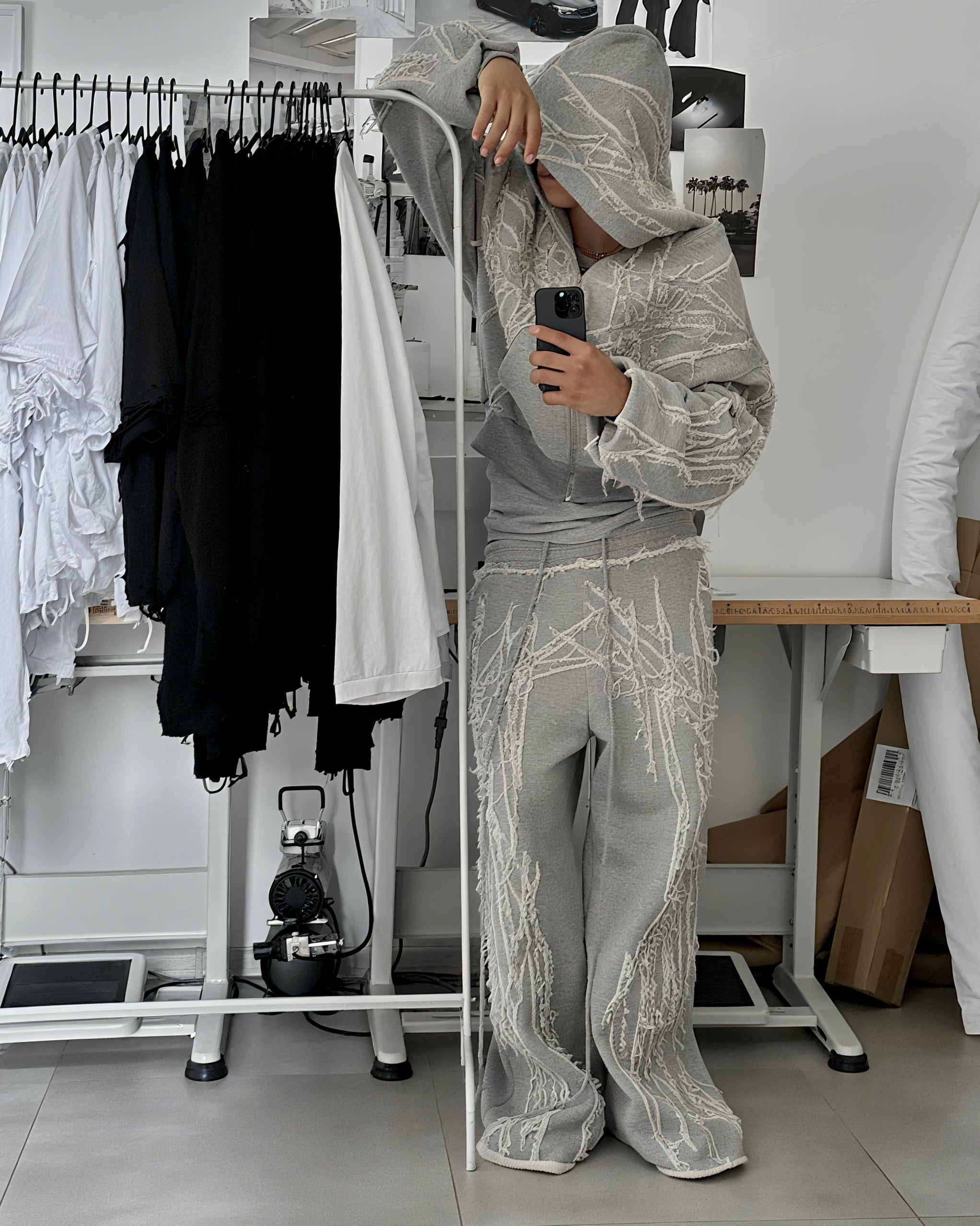 ECRU SCRAPS ZIP HOODIE