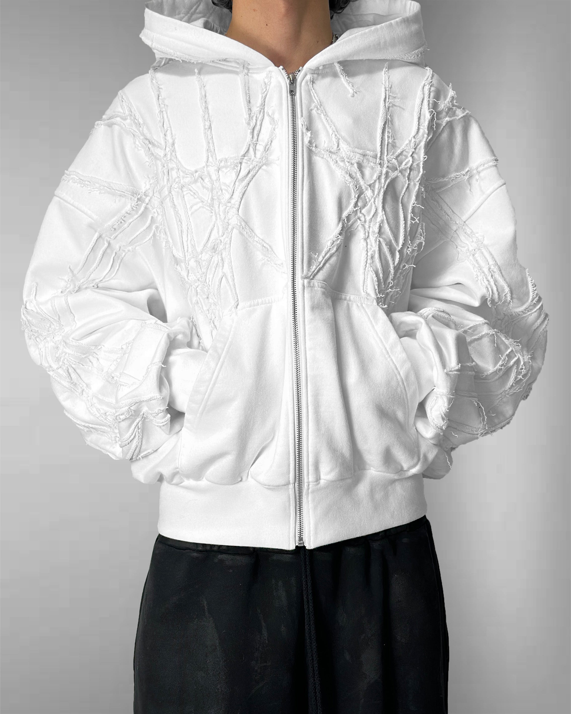 WHITE SCRAPS ZIP HOODIE