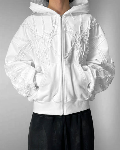 WHITE SCRAPS ZIP HOODIE