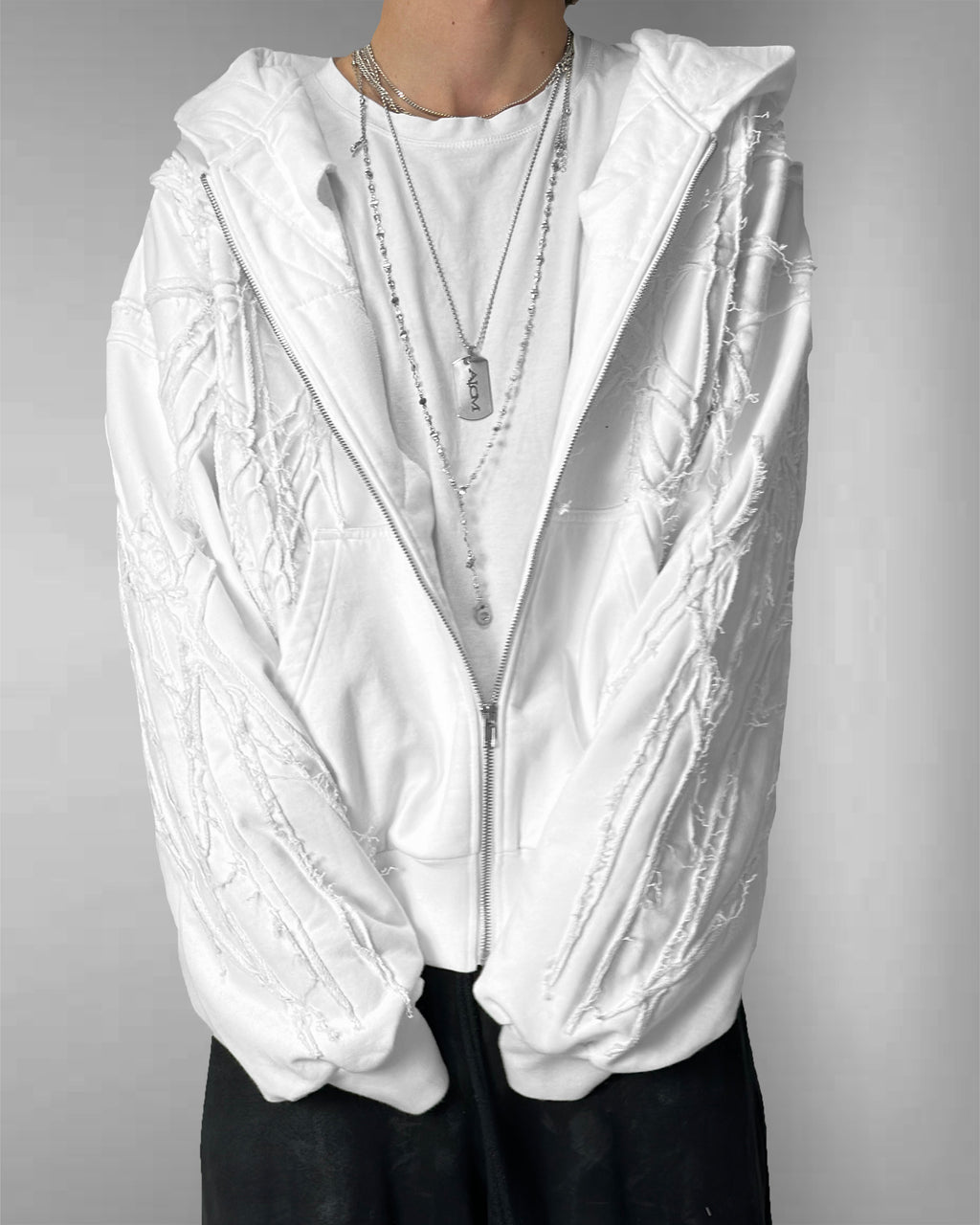 WHITE SCRAPS ZIP HOODIE