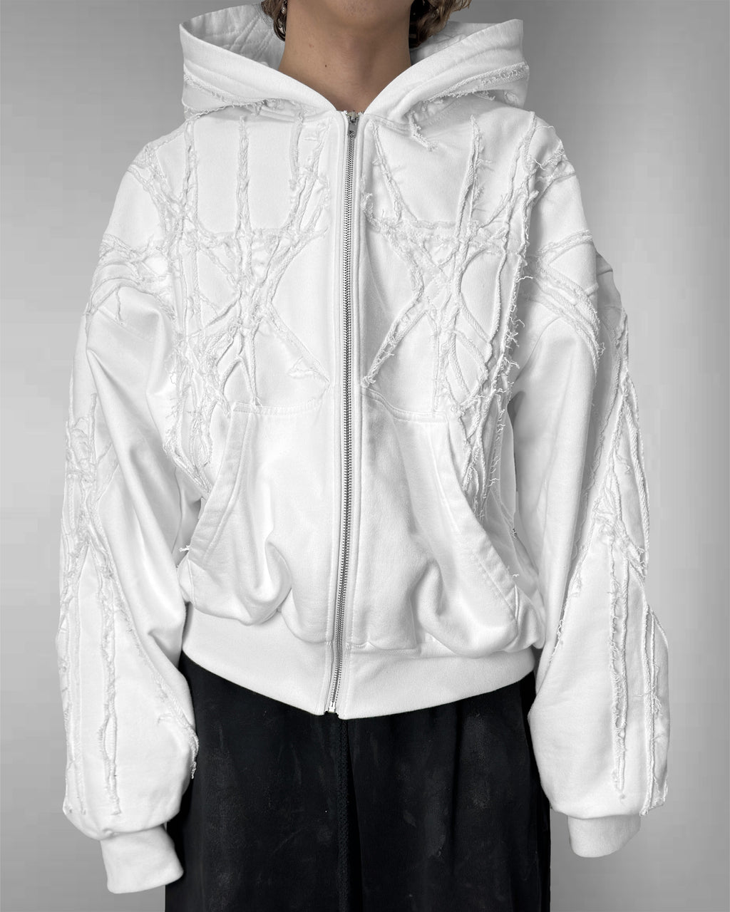 WHITE SCRAPS ZIP HOODIE