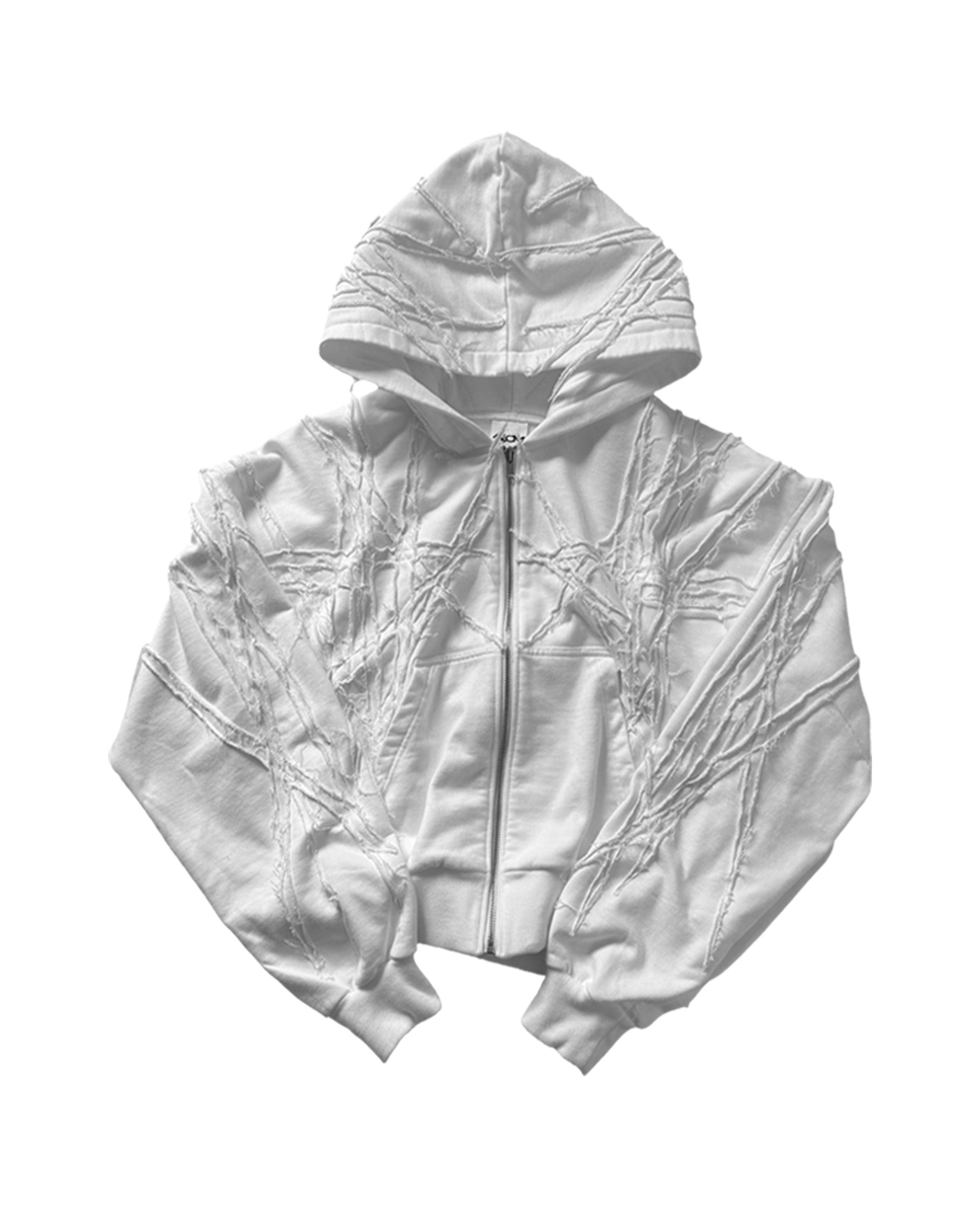 WHITE SCRAPS ZIP HOODIE